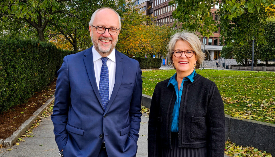 Administrerende direktør i Sparebank 1 Sørøst Norge, Per Halvorsen og konsernsjef i Sparebank 1 SR-Bank, Benedicte Schilbred Fasmer.