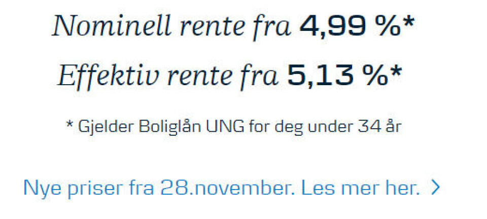 Skjermdump av markedsføringen til Danske Bank, før de gjorde endringer.