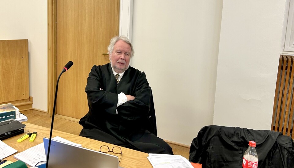 Christian Wiig er forsvarsadvokat i saken der den tiltalte underslo 75 millioner kroner fra Sparebank 1 SMN. Her fra rettsaken i Trondheim.