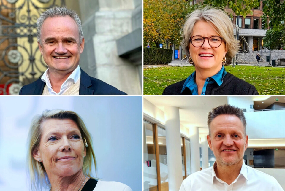F.v. oppe: Jan Frode Janson i Sparebank 1 SMN og Benedicte Schilbred Fasmer i SR Bank. Nede: Kjerstin Braathen i DNB (Foto: Terje Pedersen/NTB) og Jan Erik Kjerpeseth i Sparebanken Vest.