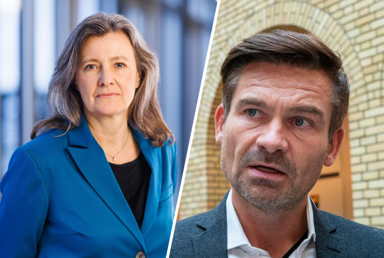 NHO, her ved administrerende direktør Kari Olrud Moen i Finans Norge, er uenig med LO og sjeføkonom Roger Bjørnstad om Finansdepartementets forslag.