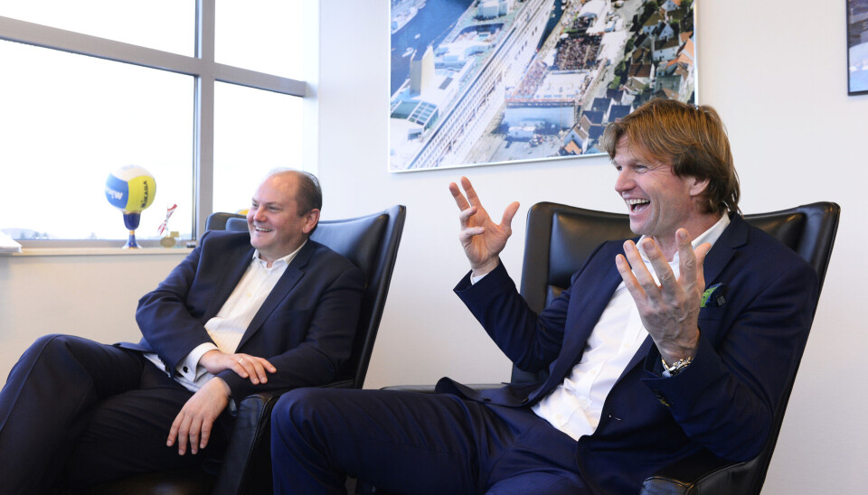 Administrerende direktør Svein Ivar Førland (t.v.) og investor Bjørn Maaseide fra da de to startet opp Kraft Bank i 2018.