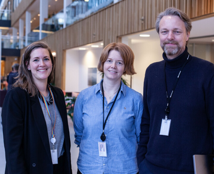 Camilla Leikvoll, konserndirektør PM i Storebrand og adm. dir. i Storebrand Bank, Christine Schibsted, head of engineering og Jarle Holm leder for strategi og digital produkt i PM i Storebrand.