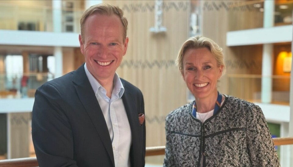 Konsernsjef Geir Holmgren i Gjensidige og direktør for privatmarked Randi Marjamaa i Nordea Norge.