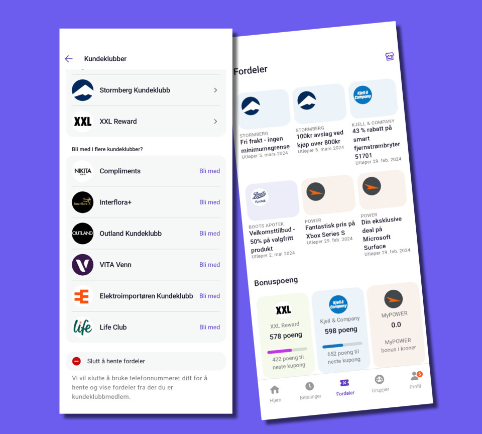 Slik ser man hvilke kundeklubber som er tilgjengelige i Vipps-appen og hvilke fordeltilbud som de har å komme med.