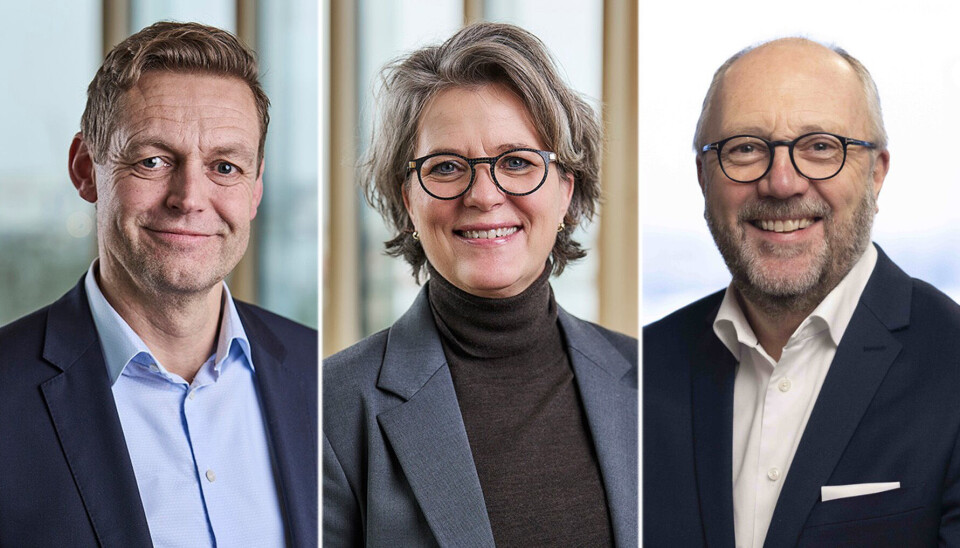 Ny konsernledelse i Sparebank 1 Sør-Norge (fra venstre): konserndirektør for økonomi, finans og bærekraft, Inge Reinertsen, konsernsjef Benedicte Schilbred Fasmer, og visekonsernsjef, folk og integrasjon, Per Halvorsen.