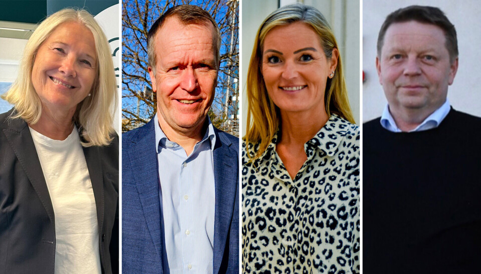 Fra venstre: Banksjef i Hjartdal og Gransherad Sparebank, Åse Kjersti Øverdal, blir viseadministrerende banksjef i Skue Sparebank, administrerende direktør i Skue Sparebank, Hans Kristian Glesne, fortsetter som leder i banken, administrerende direktør i Sandnes Sparebank, Trine Karin Stangeland, skal lede Rogaland Sparebank og administrerende banksjef i Hjelmeland Sparebank, Bjørn Tjensvold, blir direktør for strategi, juridisk, strategisk forretningsutvikling og HR i Rogaland Sparebank.