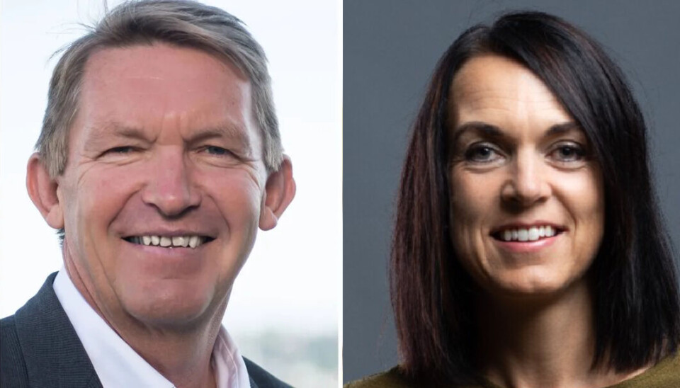 Banksjef Dag Sandstå i Tysnes Sparebank og administrerende banksjef Bente Haraldson Syre i Haugesund Sparebank.
