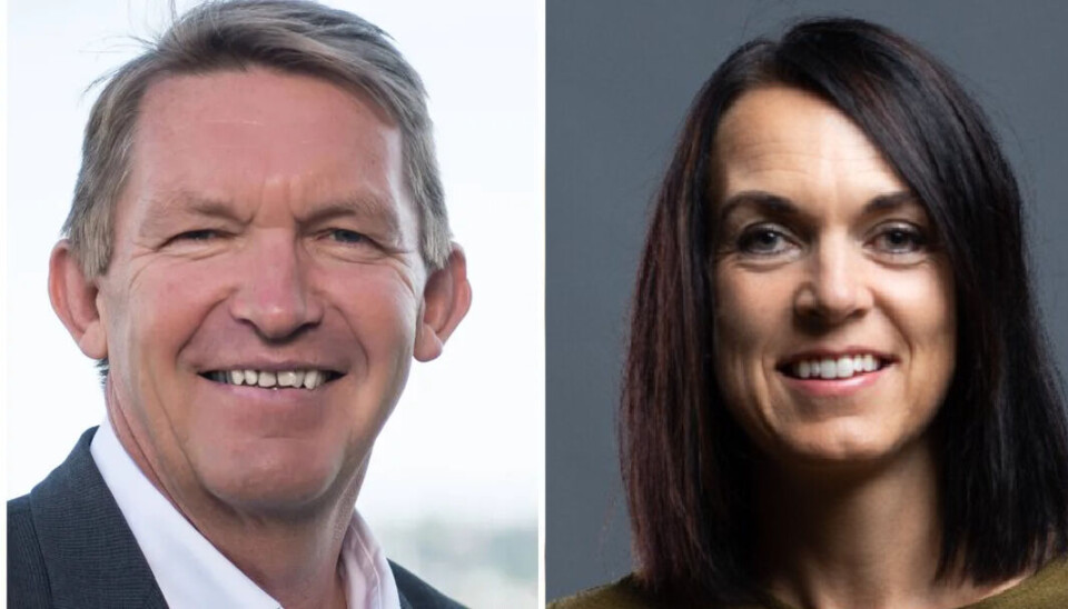 Banksjef Dag Sandstå i Tysnes Sparebank og administrerende banksjef Bente Haraldson Syre i Haugesund Sparebank.