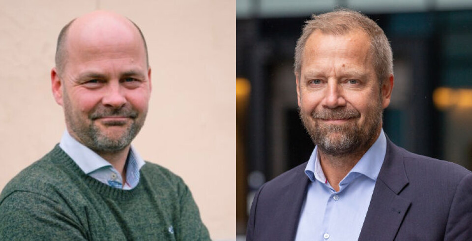 Selger og kjøper. T.v Philip Røer, daglig leder Stacc Quesnay og Thomas Nielsen, direktør i KLP