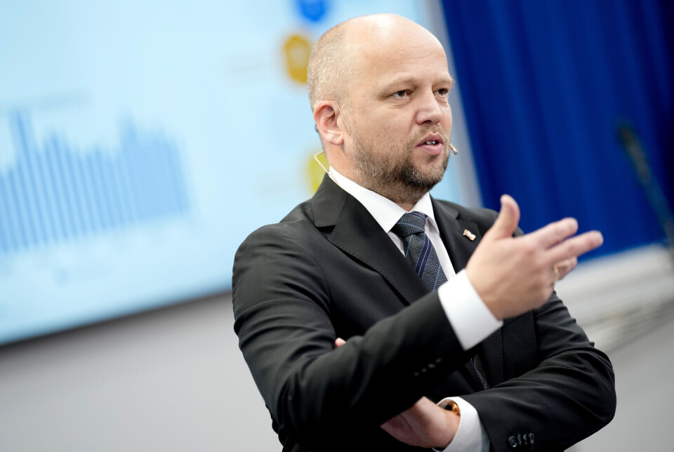Oslo 20241007. Finansminister Trygve Slagsvold Vedum (Sp) under en pressekonferanse i regjeringskvartalet etter fremleggelsen av Statsbudsjettet for 2025.