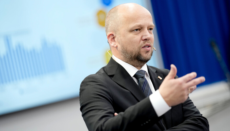 Oslo 20241007. Finansminister Trygve Slagsvold Vedum (Sp) under en pressekonferanse i regjeringskvartalet etter fremleggelsen av Statsbudsjettet for 2025.