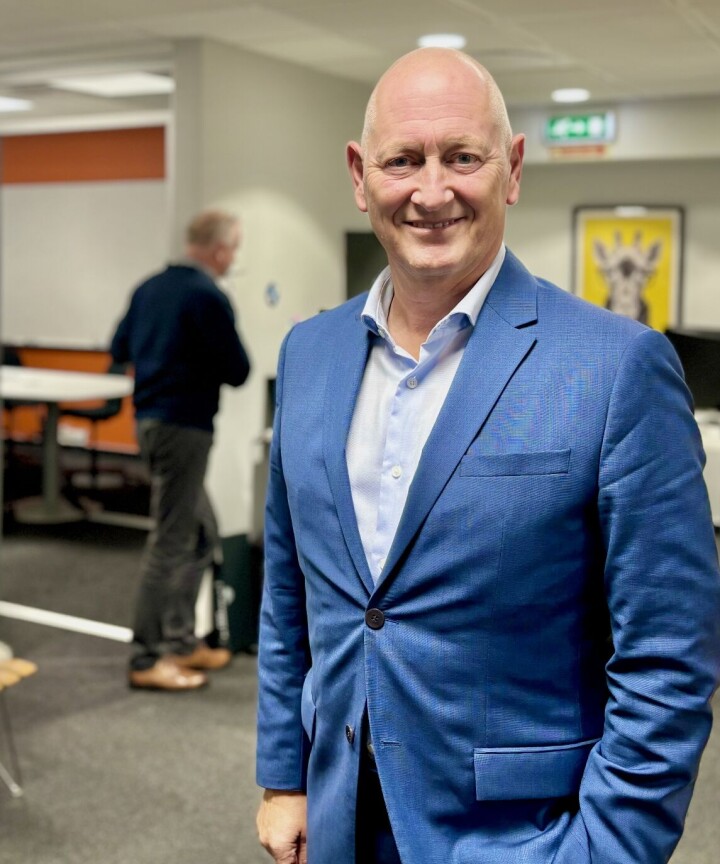 Geir Bergskaug på hovedkontoret til Sparebanken Sør i Kristiansand.