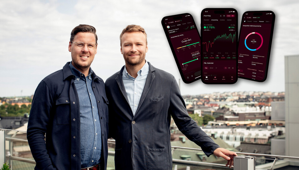 Karl Skarman (t.v.) og Alexander Boman er gründerne bak plattformen Montrose by Carnegie som skal tilby aksje og fondshandel til erfarne sparere.