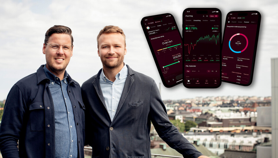 Karl Skarman (t.v.) og Alexander Boman er gründerne bak plattformen Montrose by Carnegie som skal tilby aksje og fondshandel til erfarne sparere.