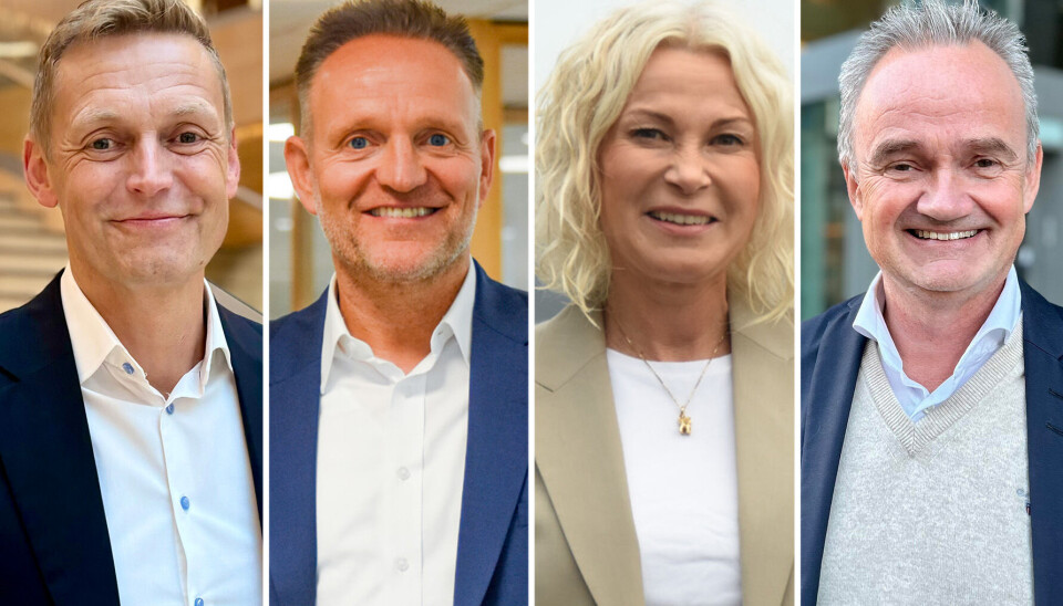 Fra vestre: konsernsjef i Sparebank 1 Sør-Norge, Inge Reinertsen, konsernsjef i Sparebanken Vest, Jan Erik Kjerpeseth, konsernsjef i Sparebank 1 Nord-Norge, Hanne Karoline Kræmer og konsernsjef i Sparebank 1 SMN, Jan-Frode Janson.