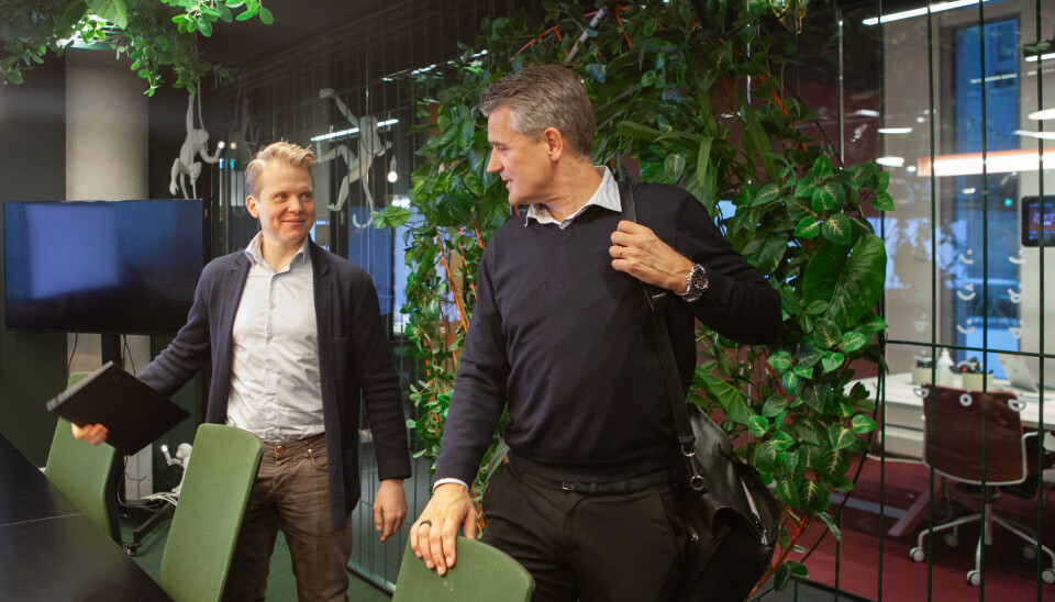 Finansdirektør Andreas Saastad (t.v.) og daglig leder Rune Garborg i Vipps Mobilepay har travle dager. Det er mange ting som skal på plass i løpet av våren.