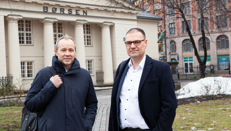 Diggecard-gründerne Olav Balandin t.v. og Arvid Torset besøkte Oslo børs for å lære mer om hva som skal til for å kunne bli «IPO ready».
