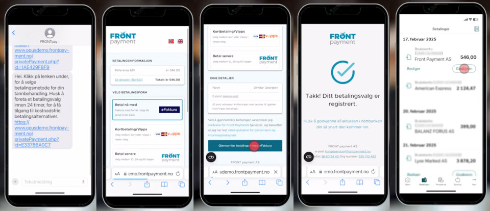 Slik er flyten når man skal betale med eFaktura i hos Front Payment