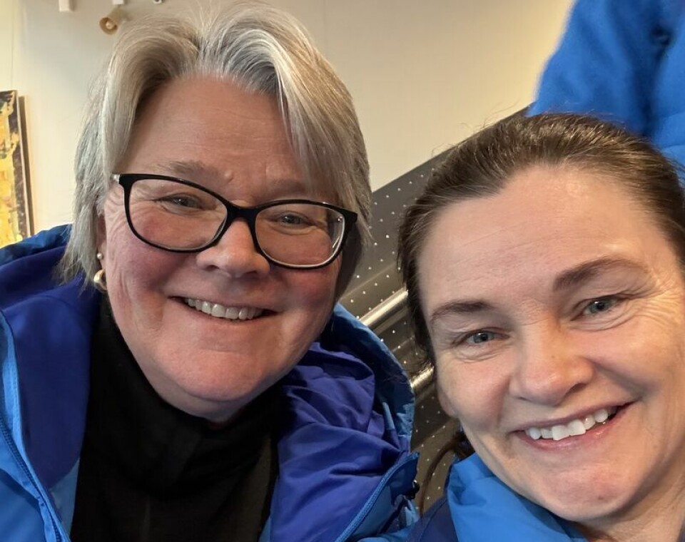 Nå tidligere styreleder Siri Jarandsen Strømmevold (til v.) sammen med kosnernsjef Klara Lise Aasen i Sparebank 1 Østlandet. Her fra ski-VM i Trondheim i år.