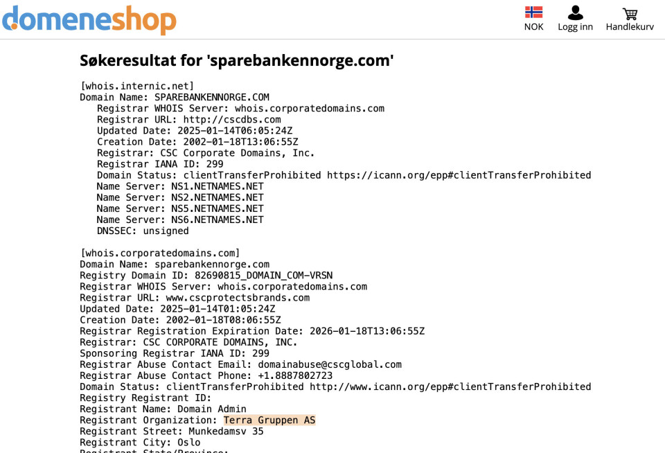 Domenet sparebankennorge.com ble registrert allerede i 2002, og ifølge Domeneshop eies dette domenet av Eika. Domenet sparebankennorge.com ble registrert allerede i 2002, og ifølge Domeneshop eies dette domenet av  Eika.