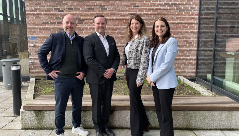 Fra venstre Kim Finstad (Banksjef Kunde og Marked), Benjamin Nordhaug (Advokat/partner), Siri Berggreen (Adm. banksjef) og Lotte Lundby Kristiansen (Managing Partner).