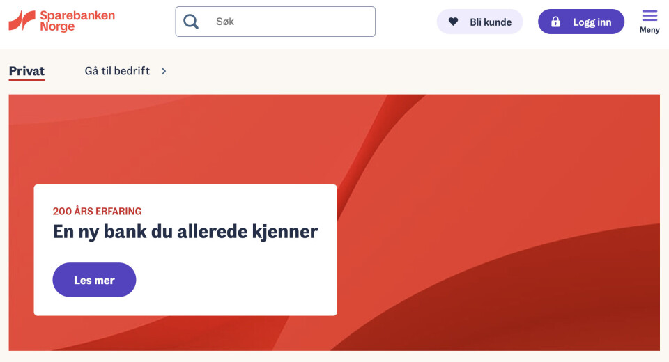 Nettsidene til Sparebanken Norge. Sparebanken Vest har byttet visuell profil til Sparebanken Norge.