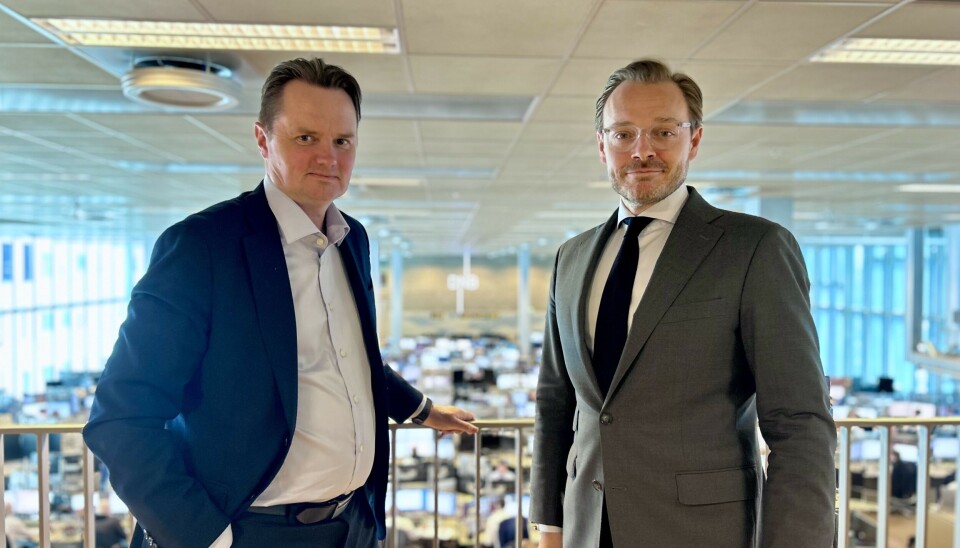 Fra v.: Tony Elofsson blir leder for den svenske, danske og finske delen av DNB Carnegie, her sammen med Alexander Opstad, som blir sjefen i den nye investeringsbanken til DNB.