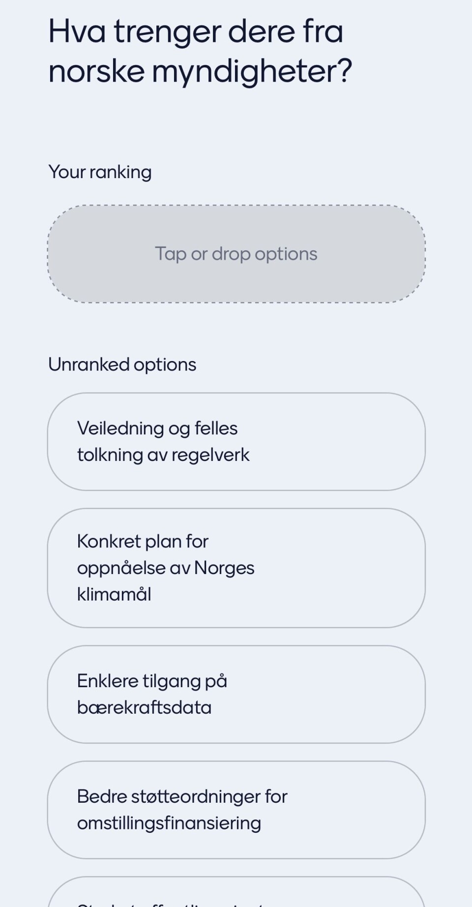 Pollen laget av Finans Norge ga deltakerne på konferansen sjansen til å direkte fortelle politikerne hva de ønsker seg fra dem.