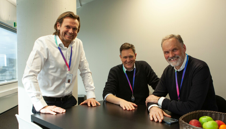 Heder Bank-gründerne, f.v. Gustav Gotteberg, viseadministrerende direktør, Bent Gjendem, administrerende direktør, Klaus-Anders Nysteen, styreleder