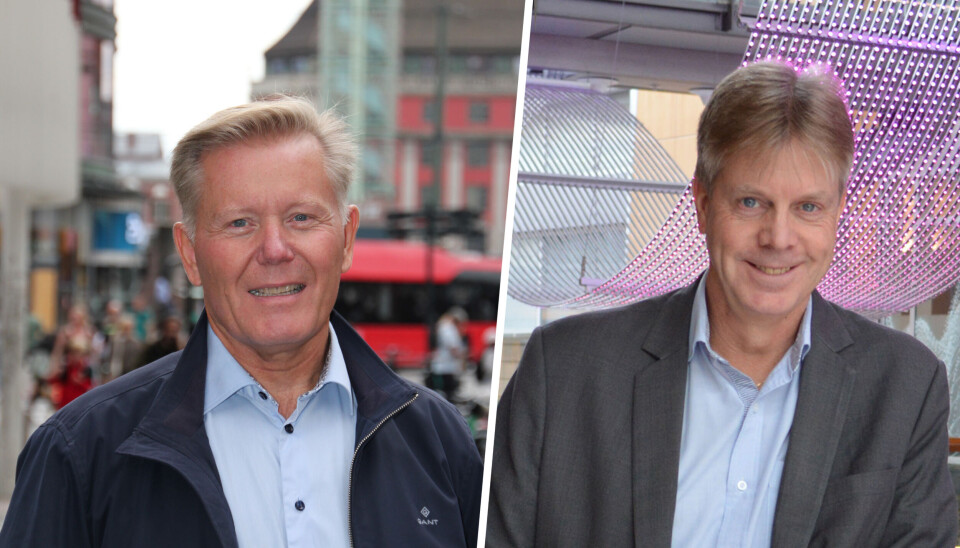 Svein Ove Karstensen, daglig leder i Norsk Gjeldsinformasjon (t.v) og Egil Årrestad, daglig leder i Gjeldsregisteret liker ikke forslaget om å forby samtykkebasert innsyn