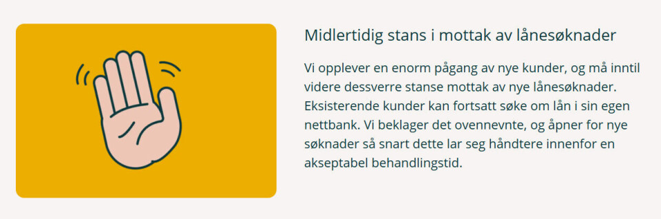 Midlertidig stans i mottak av lånesøknader møter kunder som ønsker å flytte lånet sitt til Nordirekte.