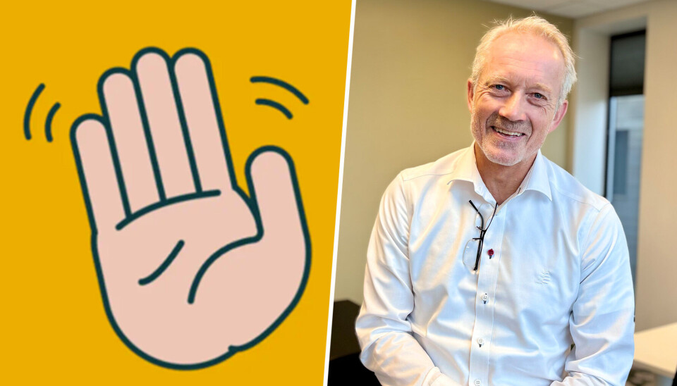 En hånd og midlertidig stopp møter kundene som vil sende inn en lånesøknad til Nordirekte. Til høyre: administrerende direktør i Skagerrak Sparebank, Jan Kleppe. Nordirekte er digitalkonseptet til banken han leder.