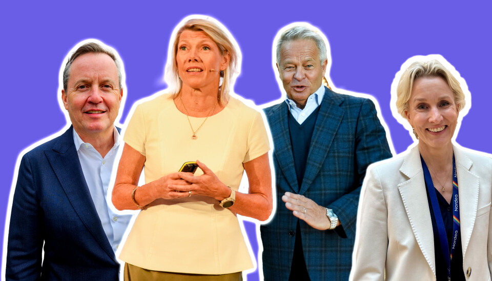 Sommerlige Resultatfremleggere: lFr.v Erlend Angelfoss, Danske Bank, Kjerstin Braathen, DNB, Endre Rangnes, Tietoevry og Randi Marjamaa, Nordea.