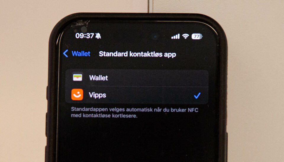 I dette vinduet velger man om Apple Pay eller Vipps skal være foretrukket lommebok i Iphone.