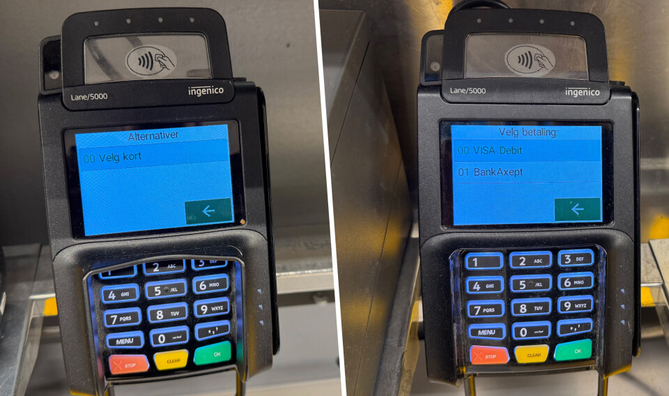 DET HEMMELIGE VALGET. Da FinShift testet gul knapp i den lokale matbutikken fikk vi etter litt knot frem valget mellom Visa og BankAxept. Veien dit er ikke helt intuitiv, og personalet som skulle hjelpe selvskannerne i butikken var ikke til hjelp. De ante ikke en gang hvilket valg vi ønsket å gjøre. Så her finnes det uten tvil rom for forbedringer.