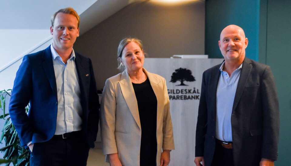 På kontoret til Gildeskål Sparebank i Bodø. Fra venstre: Assisterende banksjef Vetle Figenschau-Imøy, Autorisert finansiell rådgiver Mona Albriktsen og banksjef Bjørn Tore Hansen.